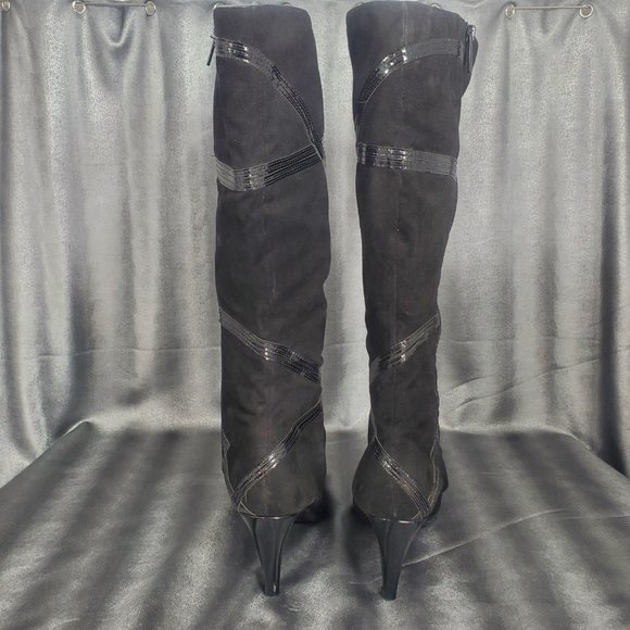 Impo Side Zip-up Mid-calf/Knee-hi Heels black Boots Santana Faux Suede Size 8.5M - Picture 6 of 15